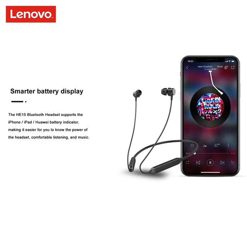 Lenovo Спортивная беспроводная гарнитура HE15 Bluetooth 5,0 с микрофоном, наушники с глубоким басом, активные магнитные наушники с шумоподавлением