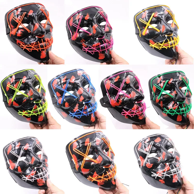 

New Style Halloween Horror Shining LED Mask Scary Halloween Cold Light Mask Cos LED Dance Fluorescent Dance Full Face