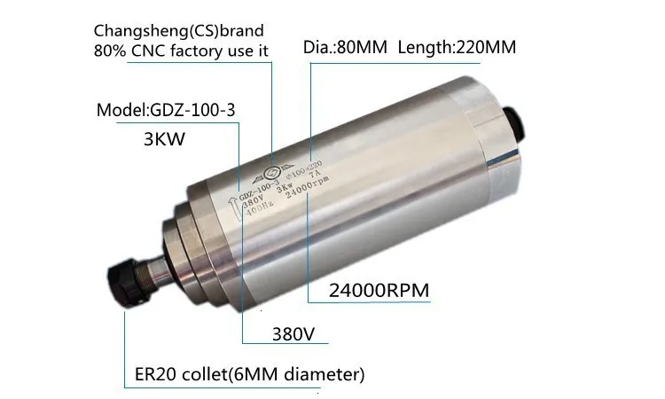 3KW 380V 100MM water cool spindle cnc motor