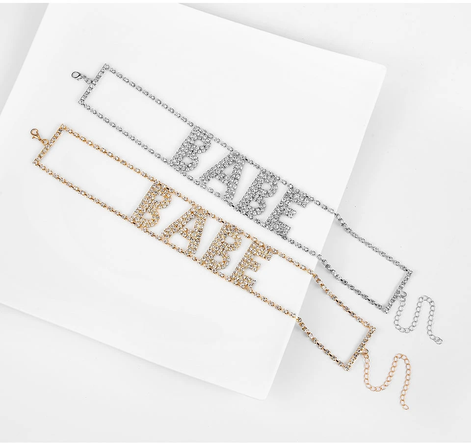 Youvanic роскошный широкий Кристалл колье ожерелье для женщин хип-хоп Babe буквы ожерелье короткая цепь для ключиц шеи воротник ювелирные изделия 2345