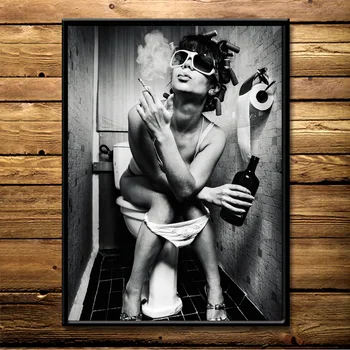 

Modern Pub Toilet Decorative Painting Bar Lavatory Sexy Man and Woman Shitting Wall Pictures Canvas Art Poster Home Decoration