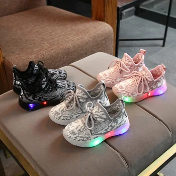 

2020 spring autumn new children's LED light breathable girls' Running Shoes Boys flying light sneakers kids' shoes