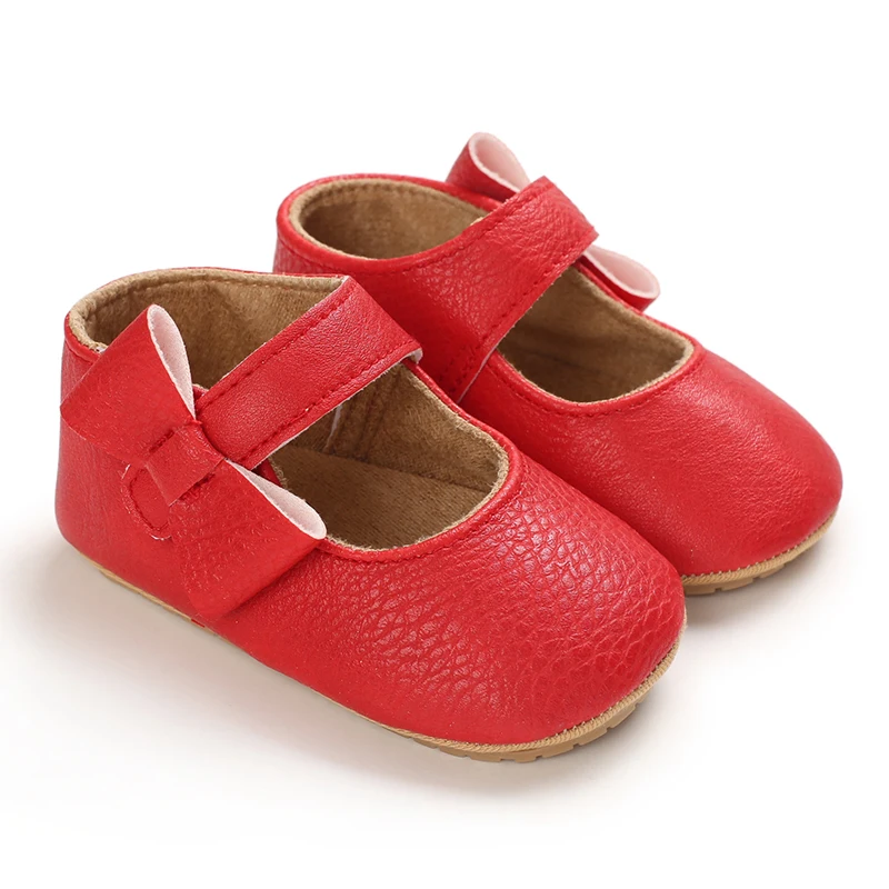 Infant Newborn Baby Girls Princess Non-Slip Floral Border Shoes Toddler Baby Soft PU Leather Prewalker Shoes Solid First Walkers