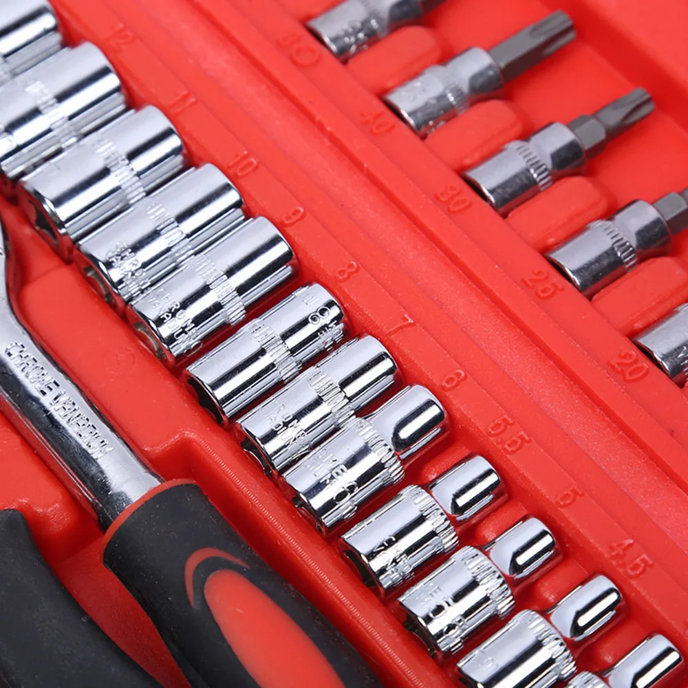 46 шт. набор инструментов для механики автомобиля трещотка гаечный ключ рукав костюм аппаратные средства Инструменты для ремонта автомобиля торцевые ключи для точного ремонта