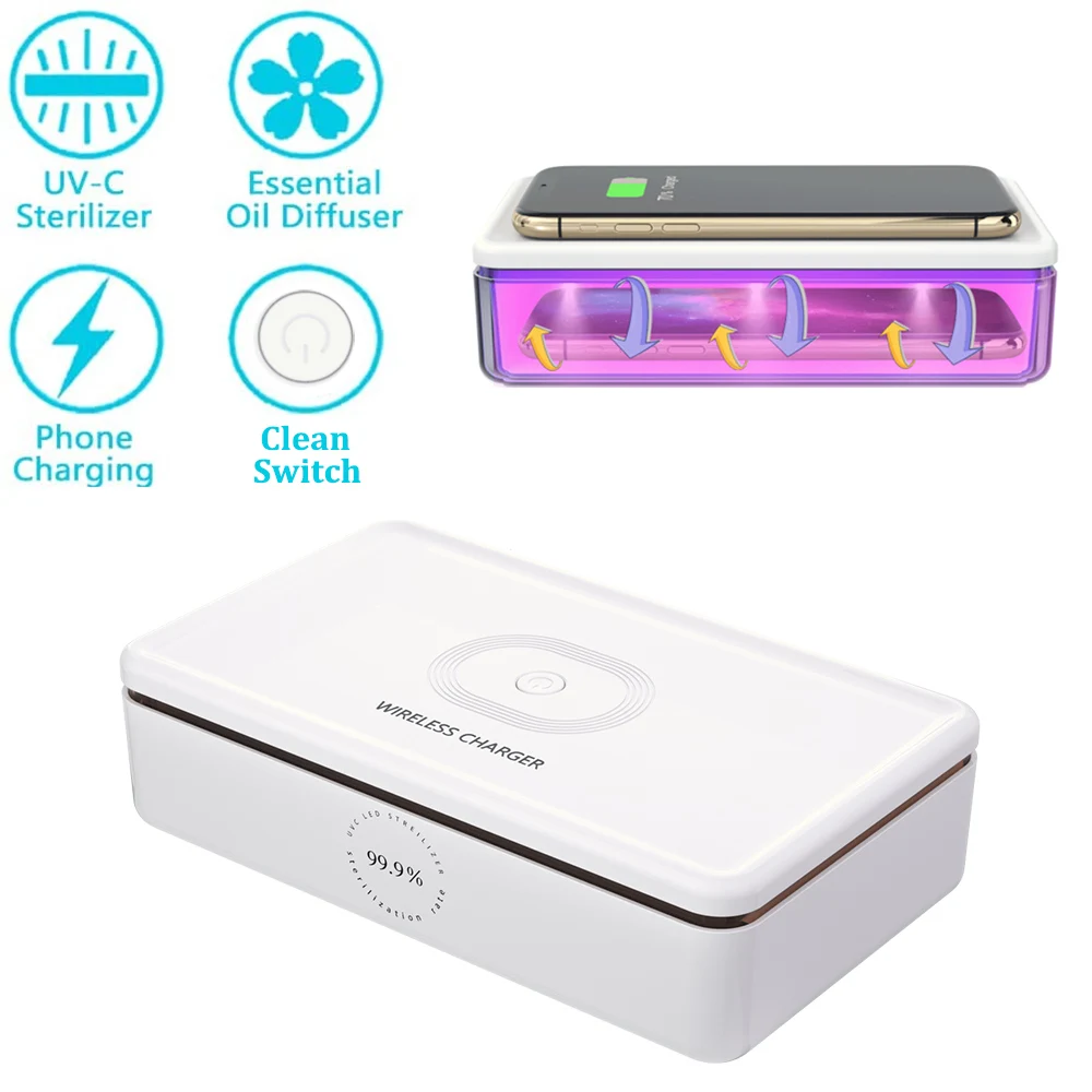Multifuncional da Função da Aromaterapia da Caixa do Carregador do Esterilizador sem Fio uv do Desinfetante da Luz dos Líquidos de Limpeza do Telefone Desinfecção Caixa Celular uv sem Fio 1 Cheap Carregadores sem Fio