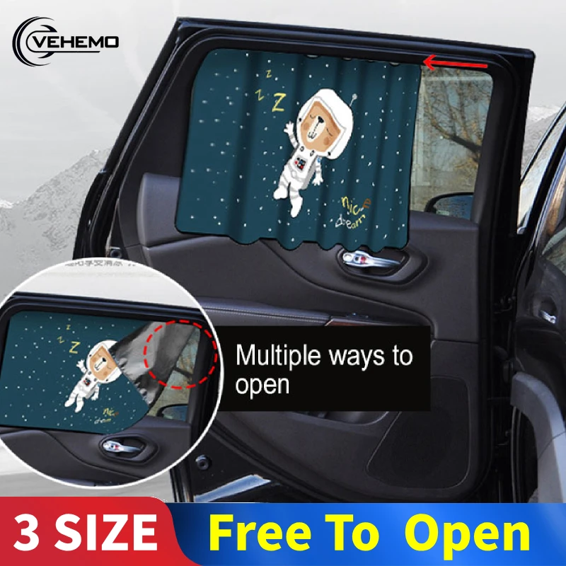 

Durable Car Curtain Astronaut Cartoon Heat-Proof Anti-UV Window Shade Funny Front and Rear Sunshade