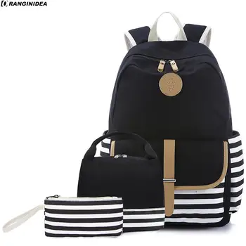 

The new primary and secondary school students bag ladies leisure canvas three-piece backpack backpack insulated lunch bag