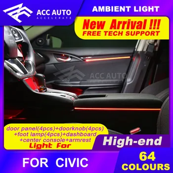 

64 Colors LED Door Panel Ambient Lamp for Honda Civic Center Console LED Light Year 2015+ Car Accessories Atmosphere Lighting