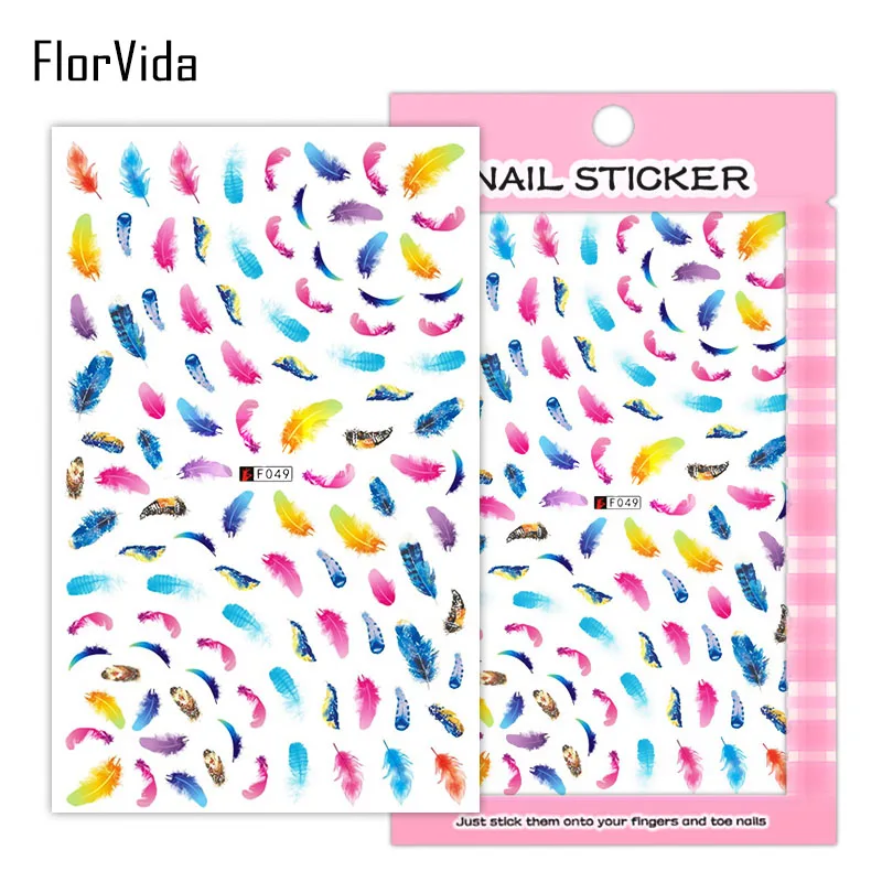 FlorVida F024 наклейки для дизайна ногтей цветы наклейки клей красочные черные белые для детей накладные ногти маникюр серии F - Цвет: F049