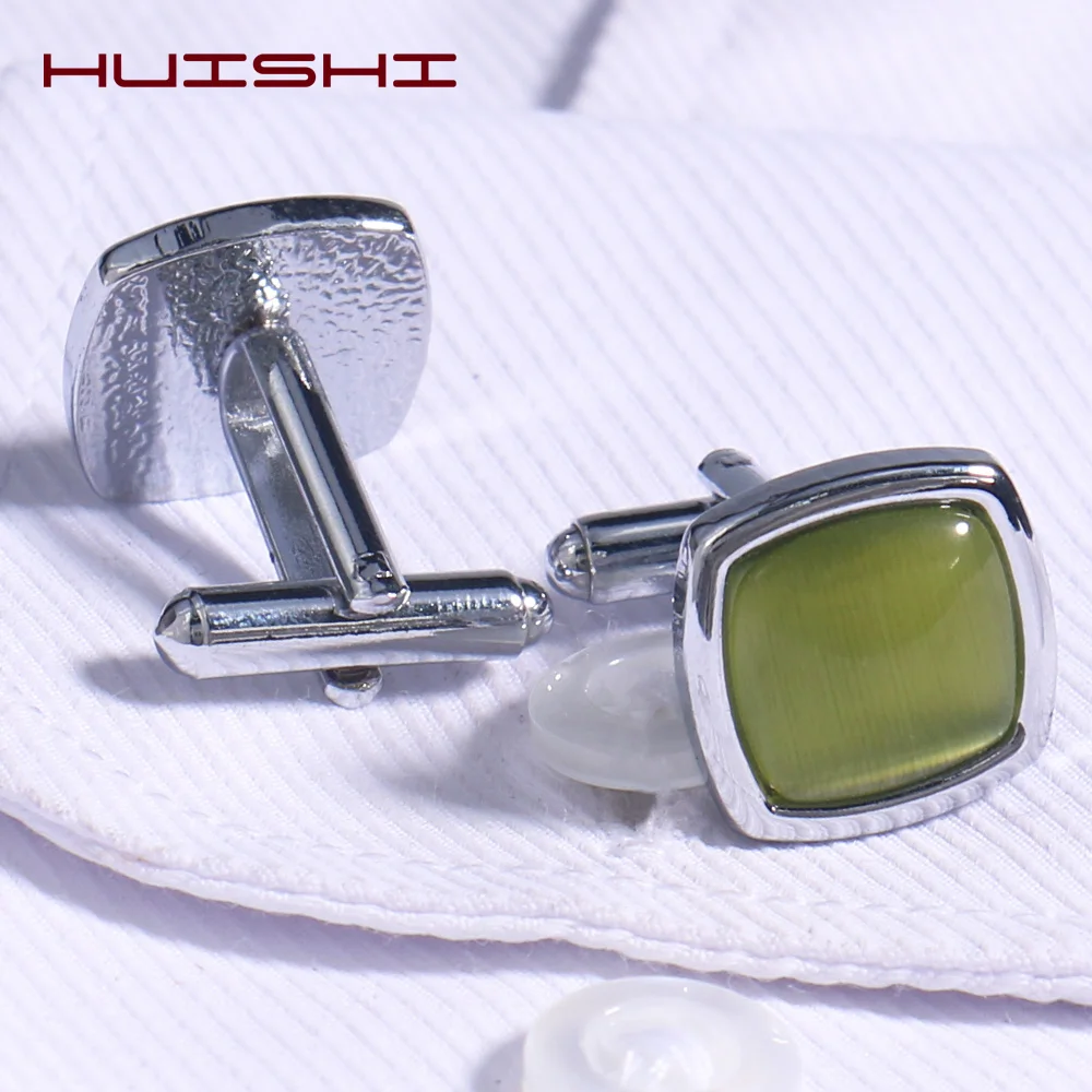 Mens Cufflinks Opal Stone Cats Eye Metal Rhinestone French Style For Mens Shirt