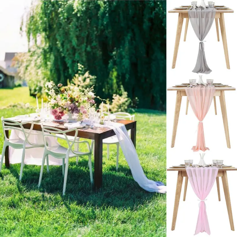 

Gray/White/Pink Romantic Chiffon Table Runner for Wedding Event Table Decoration Wedding Table Top Runner Tablecloth Cover Decor