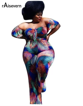 

Women Jumpsuit 2019 Sexy Off Shoulder Floral Print Boho Style Long Pants Party Beach Jumpsuits Large Size L-4XL