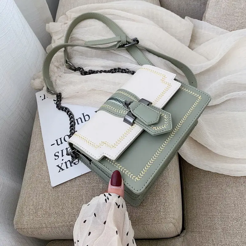 

2019 Fashion New Tote bag Quality Leather Women's Designer Handbag Embroidery Chain Shoulder Messenger Bag Bolsos Mujer