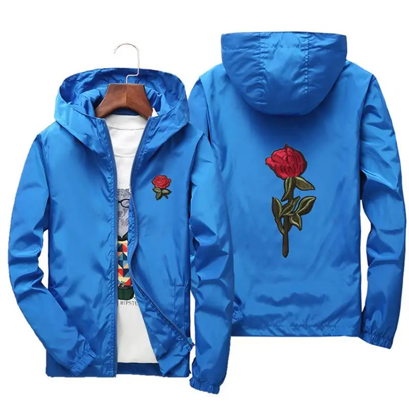 Вышитая розовая куртка, ветровка для мужчин и женщин, jaqueta masculina, весенне-осенняя куртка для пары больших размеров - Цвет: royal blue