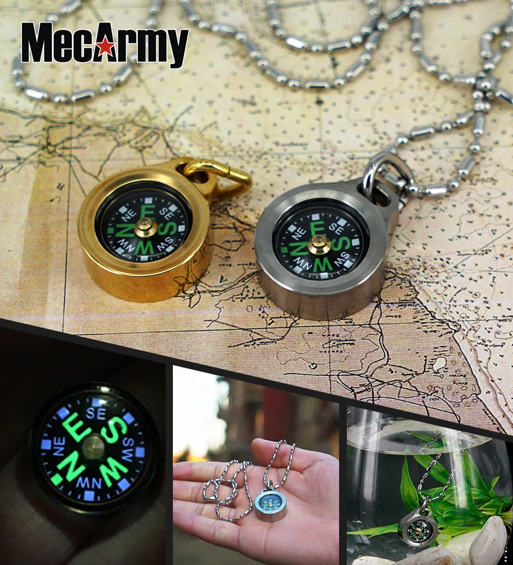MecArmy Brass Outdoor Compass Pendant with Lanyard