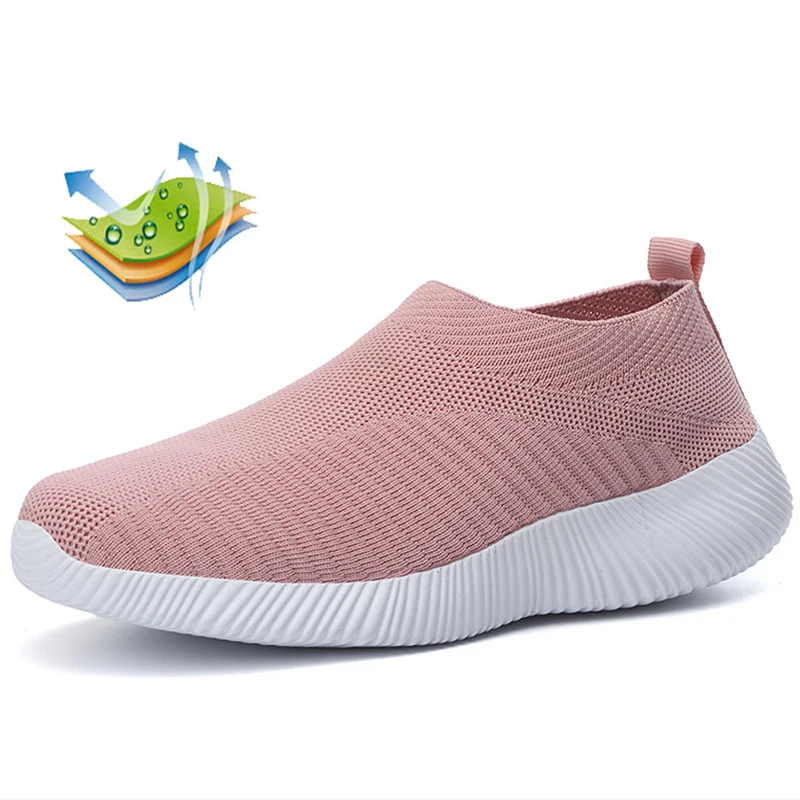 Women's Stretch Flat-Soled Large Size Socks Shoes Sneakers, Women's Casual Lightweight Flying Knit Running Shoes 35-43 Size