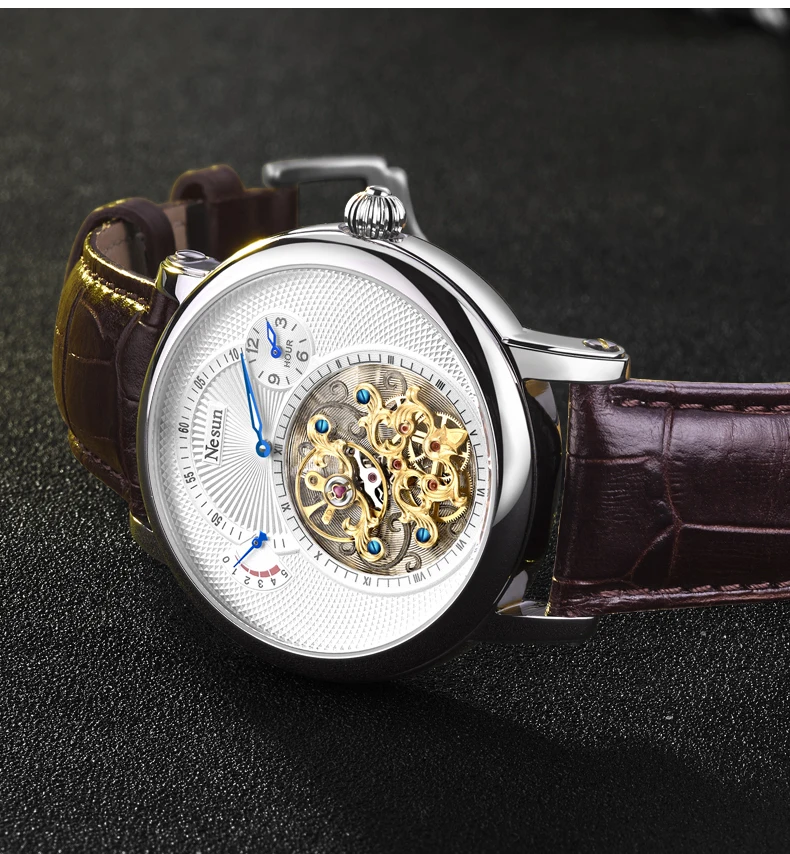 Швейцарские роскошные Брендовые Часы Nesun Hollow Tourbillon, Мужские автоматические механические часы, сапфировые водонепроницаемые часы N9081-4