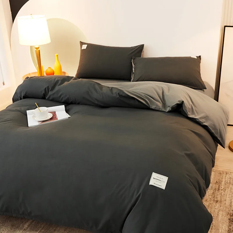 European Bedding Set White Grey Warm Comfort Quilt Brushed Fabric Simplicity Solid Color 4pcs King Queen Size  Autumn & Winter 