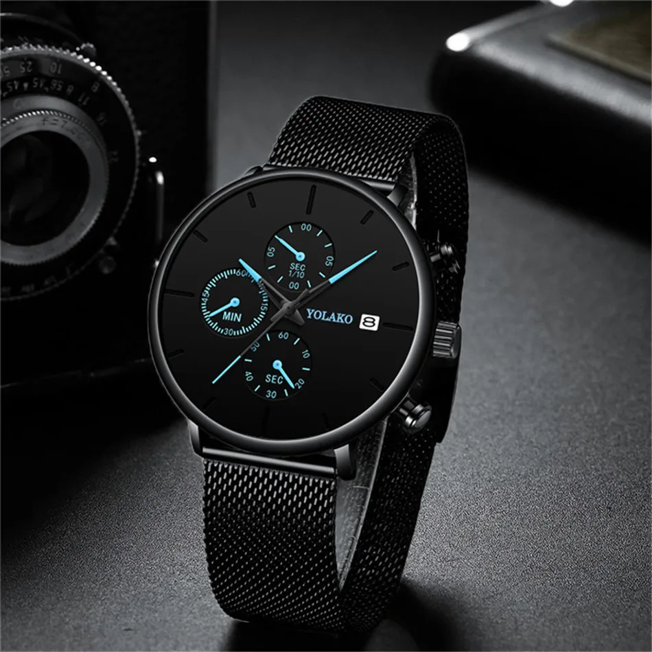YOLAKO Watch Men Business Ultra-Thin Stainless Steel Men’s Watch With Date Calendar Quartz Wristwatch relogio feminino Clock Hot 4