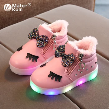 

Size 21-30 Children Led Light Up Anti-slippery Warm Cotton Shoes Luminous Sneakers for Baby Girls Sneakers with Luminous Sole