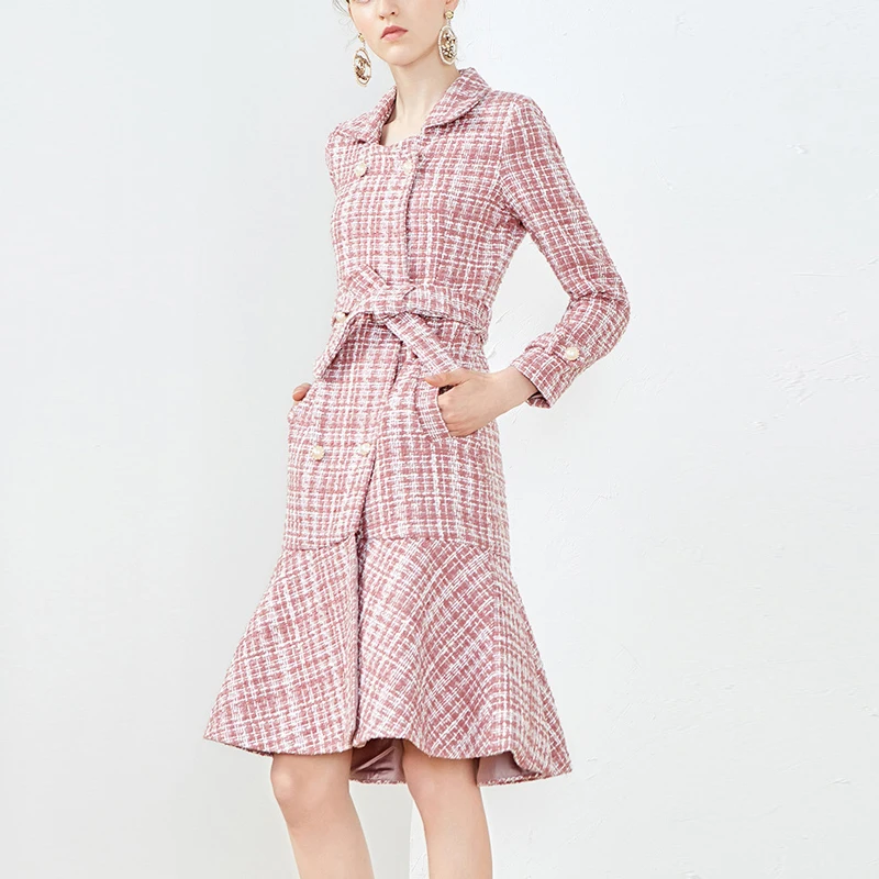 Heydress Женские клетчатые грубые цветы рыбий хвост маятник Пальто осеннее женское двубортное шерстяное пальто средней длины