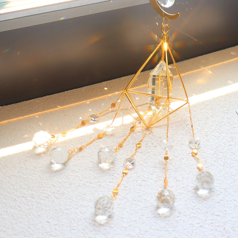 Sun Catcher Crystal Pendant Sun Catchers Crystal Windchimes Star Moon Pendant Hexagon Prisms Sun Light Catcher Garden Window Wedding Hanging Drop Home Decor Wind Chime