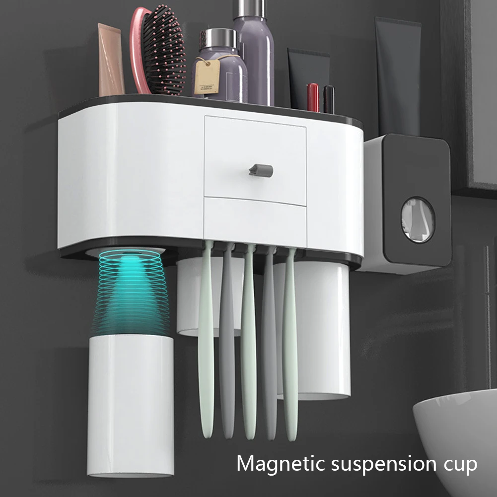 Magnetic Suction Toothbrush Holder Automatic Toothpaste Dispenser Squeezer For Bathroom Storage Rack Bathroom Accessories Sets