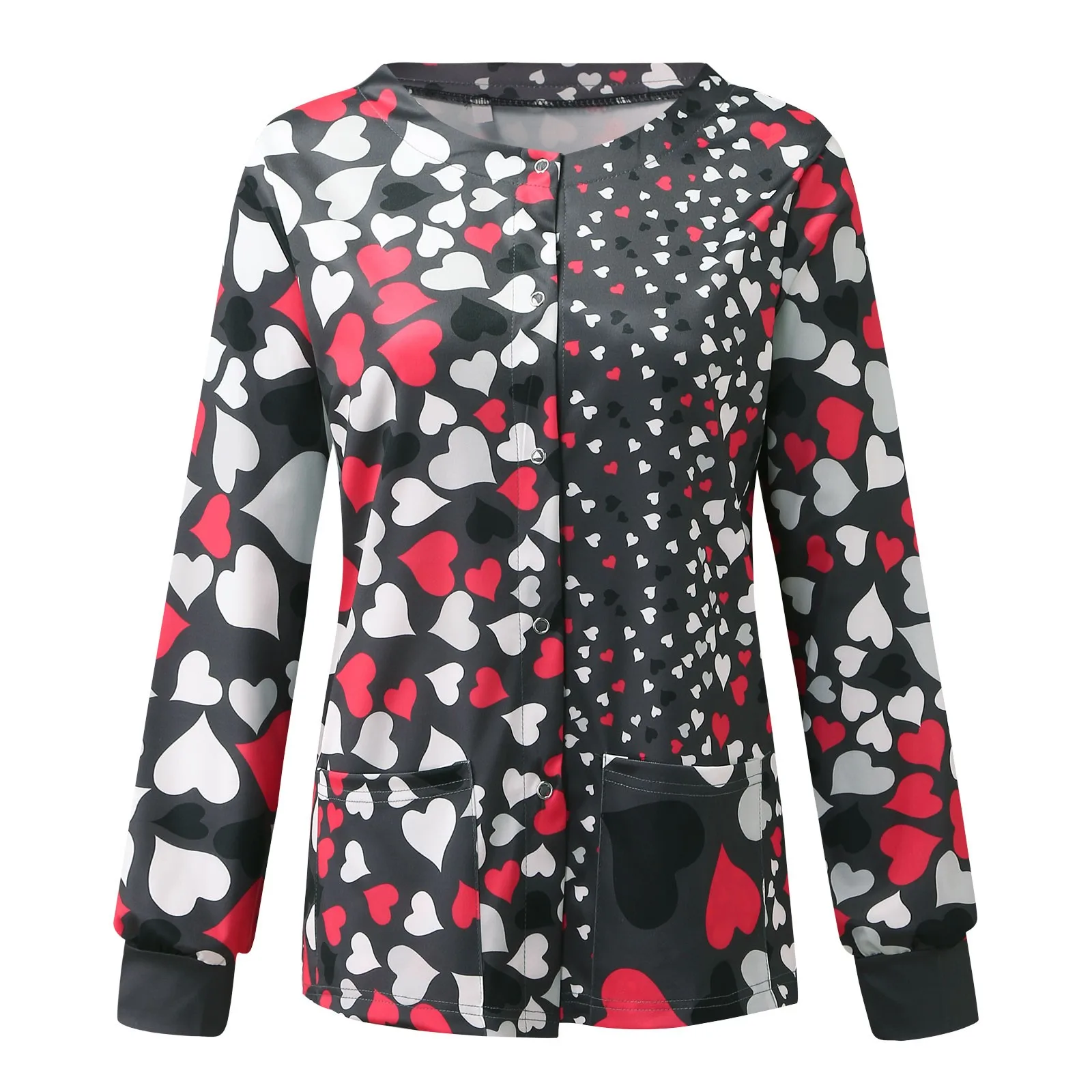 Plus Size Women Medical Unifroms Women Scrubs Long Sleeve Animals Pattern Autumn Nursing Working Uniform Blouse Workwear Scrubs