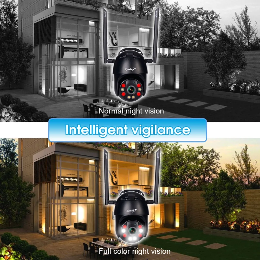 Hd1080p sem Fio com Fio Ptz ao ar Zjuxin Câmera fi Livre Cctv Segurança Camra Dupla Luz Detecção Humana ai Nuvem Ptz ip wi 5 sem fio com fio ptz ao ar