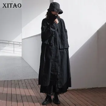 

XITAO Plus Size Trench Women Black 2020 Full Sleeve Autumn Pleated Loose Pocket Goddess Fan Casual Style Elegant Coat ZP1771