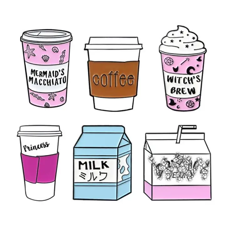 

Pink Cute Cartoon Coffee Cup pins Travel cup brooches To go cup badges Milk lapel pins Gift for coffee lover Milk lover