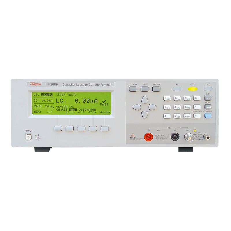 

TH2689 Capacitor 800V Output Leakage Current IR Meter LC: 0-20.00mA; IR: 0.01kohm-99.99G ohm, Max Charging Current 500mA