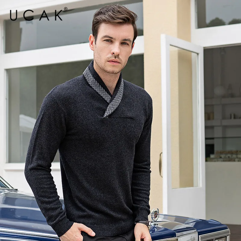 Low Price UCAK Brand Sweater Male 2019 Winter Pull Homme Marque Pure Merino Wool Warm Clothing Casual Fashion Cashmere Sweaters Men U3083