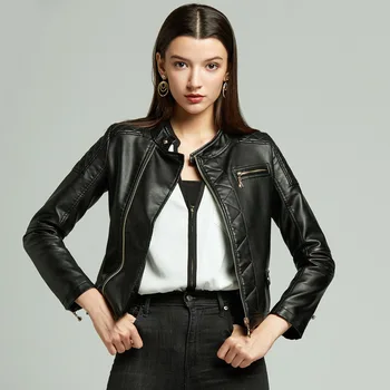 

SWYIVY Women's PU Leather Jacket Streetwear Fake Mixed Leather Jacket Female Bomber Plus Size Women Jacket Spring Autumn Clothes