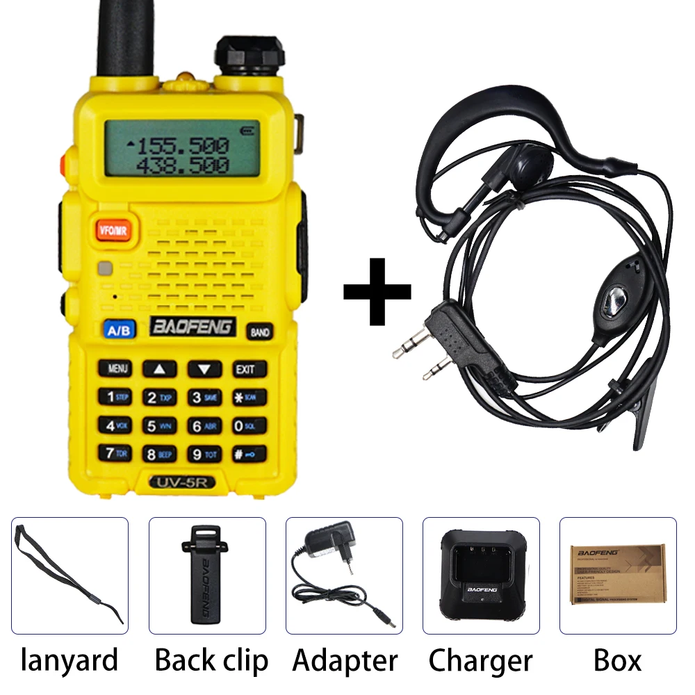 Yellow box add cable Baofeng UV-5R рация Двухдиапазонная портативное переговорное устройство UV-5R наружное Любительское радио двухстороннее радио портативная рация UV5R - Цвет: Yellow box add cable