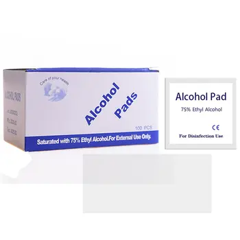 

100pcs/lot 75% Alcohol Prep Swap Pad Wet Wipe for Antiseptic Skin Cleaning Care Jewelry Mobile Phone Cleaning Household Cleaner