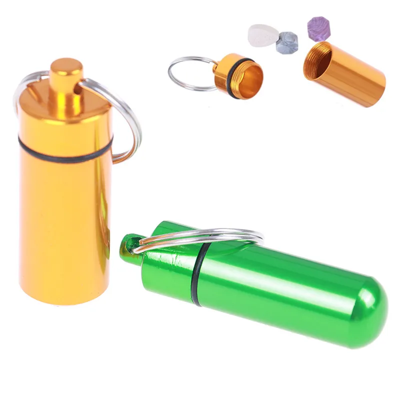 1PC Pill Box Case Bottle Waterproof Aluminum Cache Drug Holder Container Keychain Medicine Box Health Care