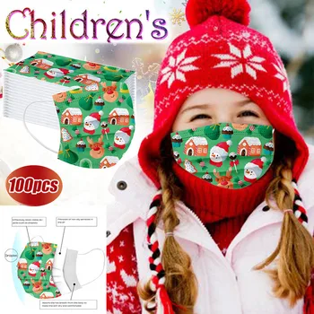

10/20/30/40/50/100pc Children's Christmas disposable mask dustproof cartoon 3Ply ear hook printing mask non-woven mask