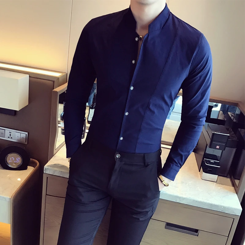 Новые Топы Мода Комплект для мальчиков осенний шерстяной slim fit повседневные, из чистого хлопка рубашки с длинным рукавом/Для мужчин высокое качество Бизнес Классическая рубашка S-XXL