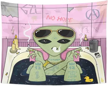 

Modern Tapestry Green Cartoon Alien Psychedelic Pattern Tapestry Wall Hanging Dormitory Living Room Bedroom Decoration