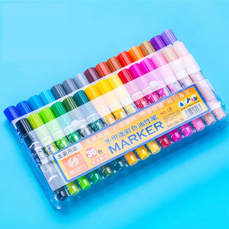 

12/24 color double head markers brush pen set beginner color oily marker pen thick head children watercolor pen art supplies
