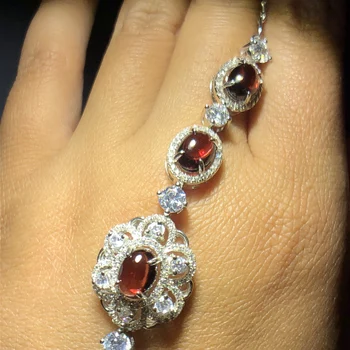 

Fine Jewelry Real 925 Steling Silver s925 100% Natural Red Garnet Stone Gemstone Female Bracelet Fine Women Bracelets