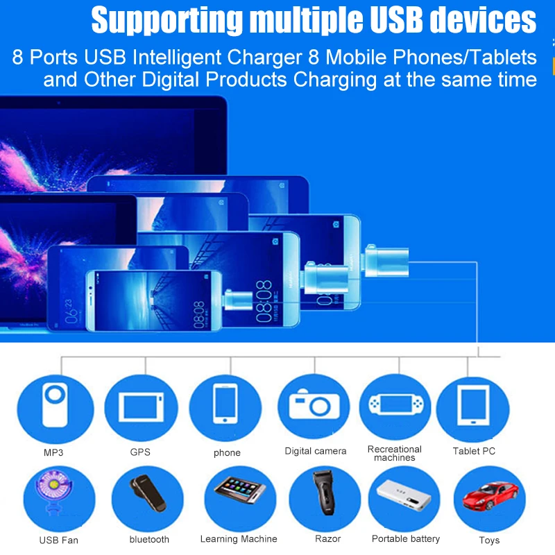 8 портов USB зарядное устройство умный рабочий стол rohs зарядка многопортовое дорожное зарядное устройство lcd цифровой дисплей станция многопортовая usb зарядка