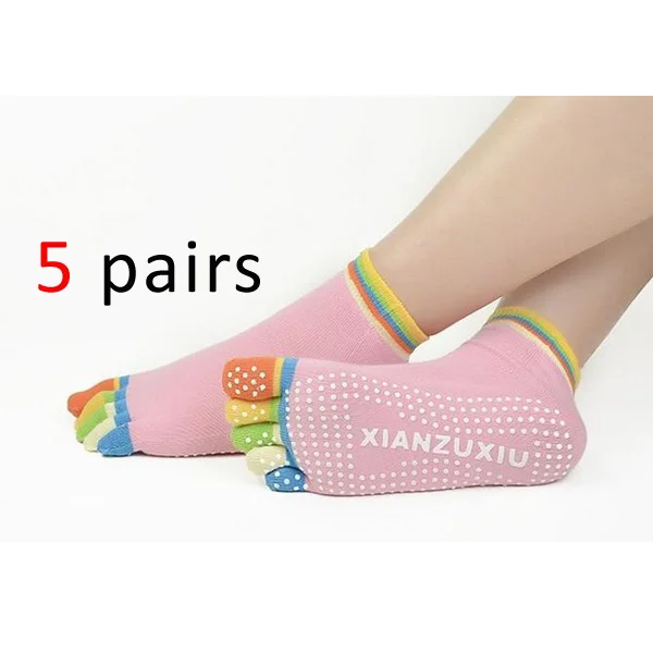 Женские хлопчатобумажные носки с пятью пальцами; нескользящие Дышащие носки с открытыми пальцами; цветные профессиональные классные носки-тапочки; 5 пар/лот - Цвет: 17
