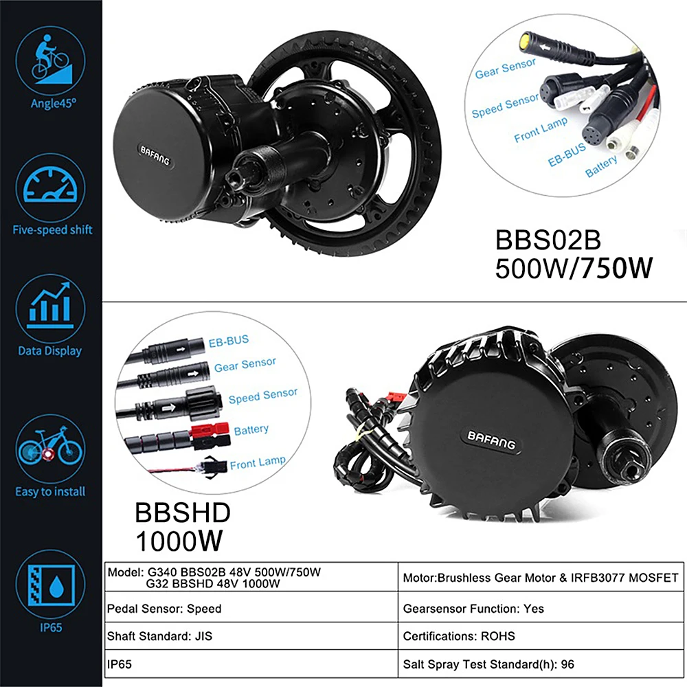 Мотор приводной Bafang Ebike BBSHD 1000W 68MM 100MM 120MM BBS02B 750W 500W BBS01 350W 250W 36V 48V|Двигатель для