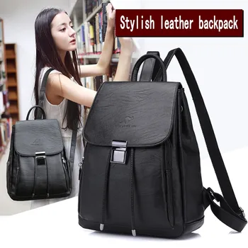 

HuanLeDaiShu New Korean Style Leather Girls Backpack Casual Fashion Travel Backpack Ladies Bag