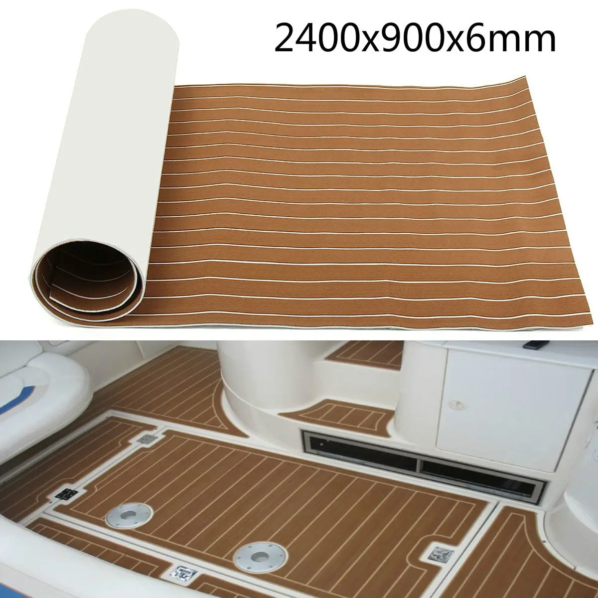 

900x2400x6mm EVA Foam Teak Boat Deck Mat Brown Decking Sheet Yacht Flooring Anti Skid Mat Self Adhesive Vehicle Pad