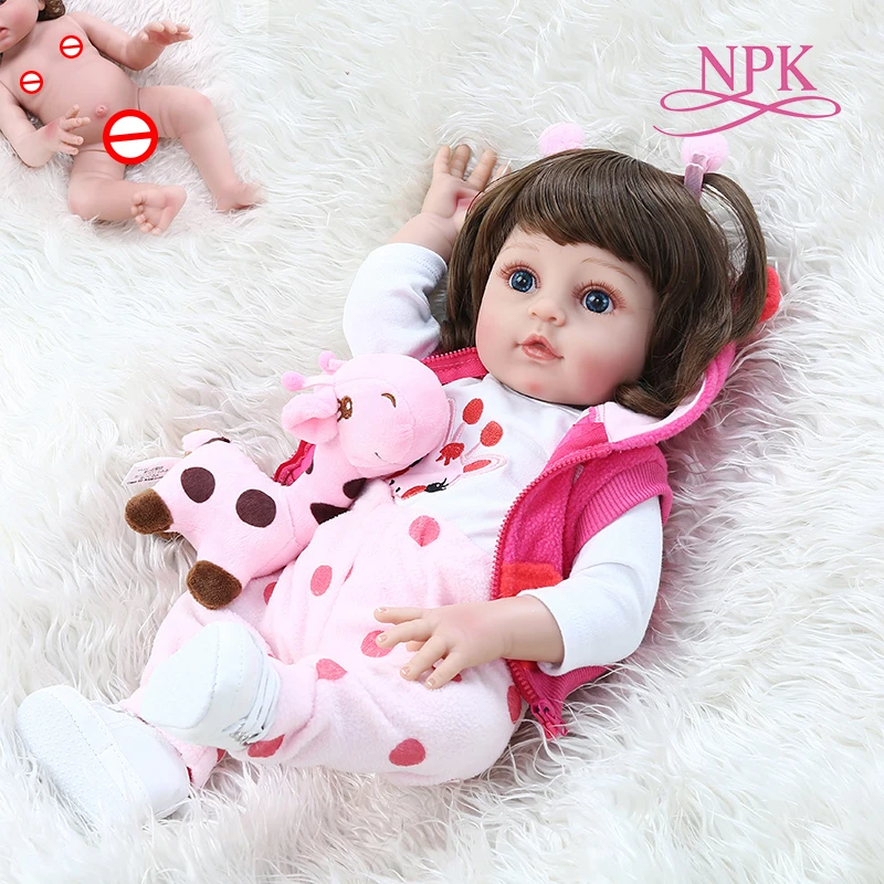48 см Популярные всего тела мягкий силиконовый bebe кукла для новорожденных, для девочек, платье с жирафом комплект Рождественский подарок нерожденная для малышей