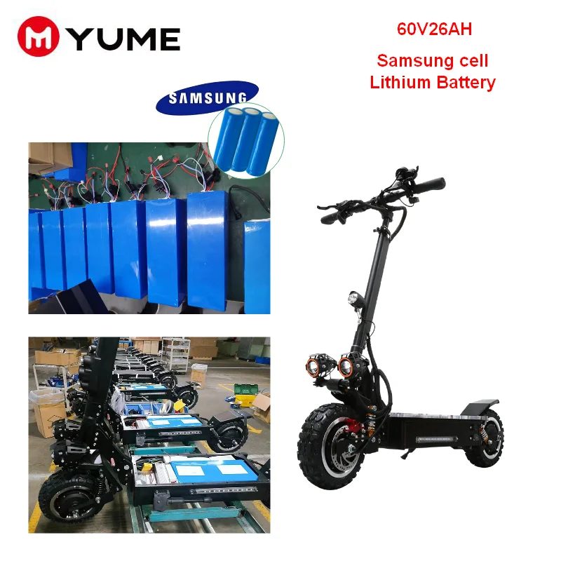 60v26ah battery YUME 3200 Вт Электрический Скутер 1" внедорожный взрослый складной Самсунг Электрический мотор Hoverboad скейтборд аксессуары E скутер - Цвет: 60v26ah battery