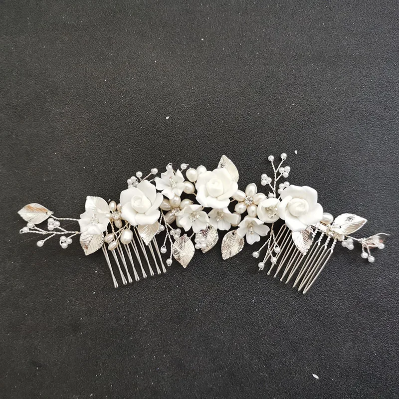 

SLBRIDAL ручной работы пресноводный жемчуг Ceram цветок свадебный гребень для волос свадебный головной убор аксессуар для волос подружек невесты женские ювелирные изделия